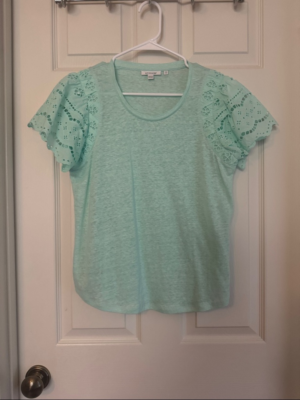 Chico’s Mint Green Eyelet Sleeve Short Sleeve Tee